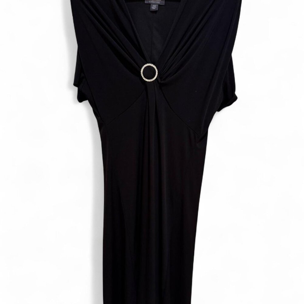 Vintage Y2K Dress Barn Black Elegant Knee Length Cocktail Dress w/silver brooch